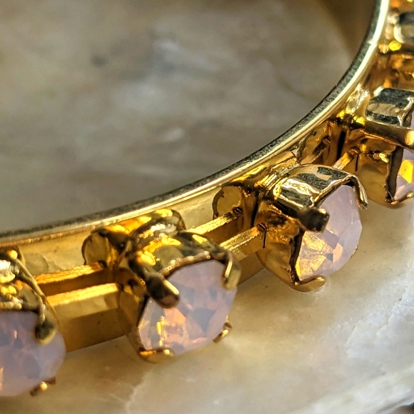 Pink Opal Rose Water Crystal Cuff Bracelet in 14k Gold Plated - Picture 3 of 4